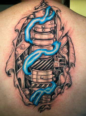 mechanical tattoos on ribs