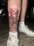 Chicago scene tattoo with script
