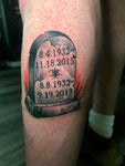 Tombstone in memory tattoo.