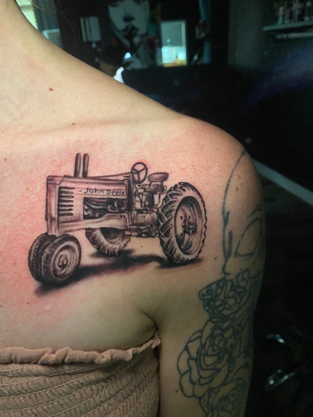 Tractor Tattoo with Son's Name