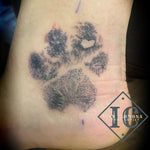 Paw Print Tattoo In Black And Gray With A Heart On The Ankle Paw Print Tattoo En Negro Y Gris Con Un Corazón En El Tobillo<br>