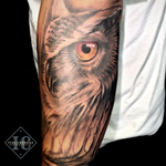 Owl Forearm Tattoo In Black And Gray <p>Buho En Ante Brazo Tatuaje En Negro Y Gris</p>