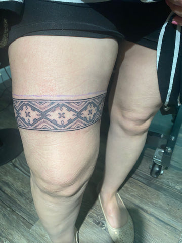 Nice Small Shamrock Leg Band Tattoo