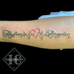 Calligraphy Name Forearm Tattoo In Black And Gray With A Red Heart Tatuaje Caligrafía Antebrazo En Negro Y Gris Con Un Corazón Rojo