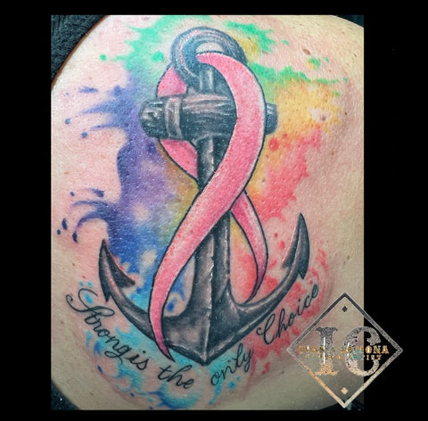 Watercolor anchor and breast cancer ribbon