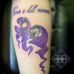 My Little Pony Rarity Character Tattoo With A  Diamond Cutie Mark And Calligraphy On The Forearm El Tatuaje Del Personaje My Little Pony Rarity Con Un "Diamond Cutie Mark" Y Caligrafía En El Antebrazo<br>