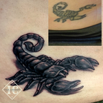 Scorpion Rework Tattoo On The Hip In Black And Gray Tatuaje De Escorpion En La Cadera Con Tinta Negra Y Gris