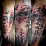 Eye Tattoo In The Forest With Black Gray And Red Accents On The Arm Tatuaje De Ojos En El Bosque Con Acentos Negros Grises Y Rojos En El Brazo<br>