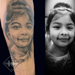 Child’s Portrait Forearm Tattoo In Black And Gray Retrato De Niña,Tatuaje Antebrazo Negro Y Gris