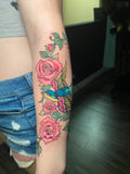 Traditional sparrow and rose breast cancer vine full color